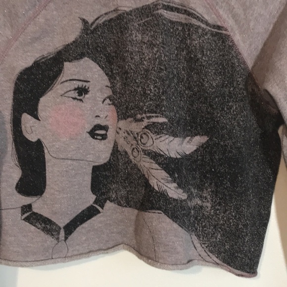 Disney Pocahontas purple metallic cropped sweatshirt size Small oversized - Picture 3 of 10